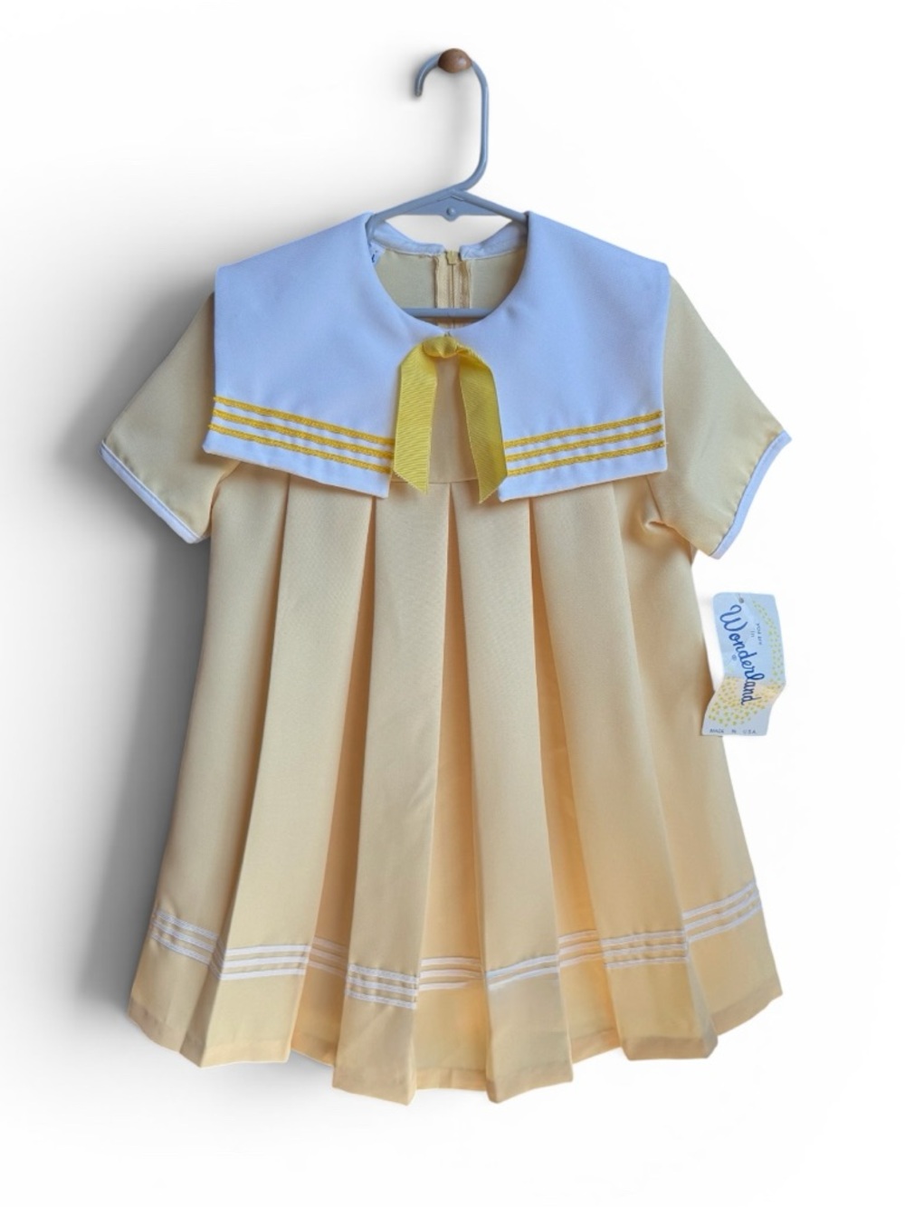 NWT Vintage Sailor Dress | Butter Yellow Nautical Collar Dress | Girls 6X
